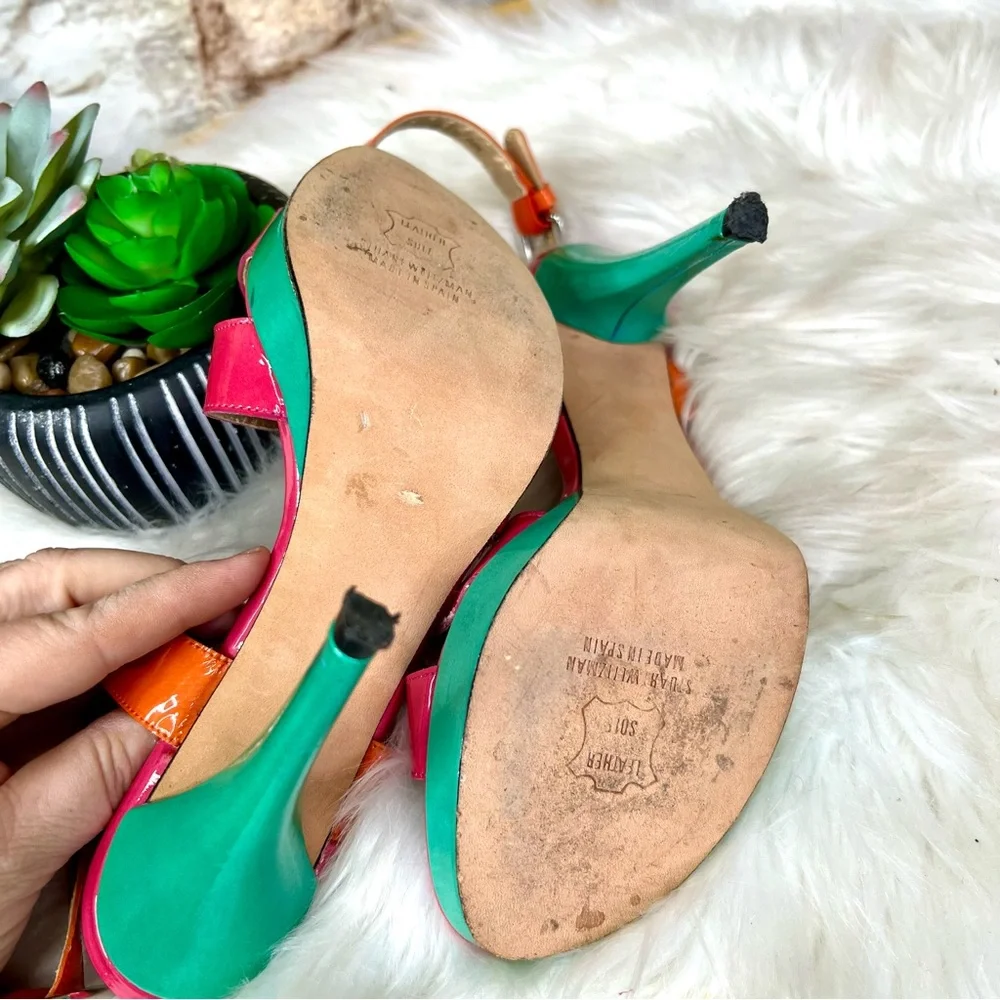 STUART WEITZMAN Patent Leather Multicolor Strappy Platform Sandals, 6.5 - Picture 15 of 15